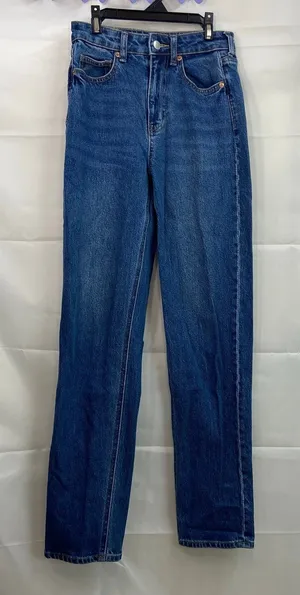 NWOT H&M women's‎ dark medium wash blue denim straight cut stretch jeans pants 2 thumbnail 1