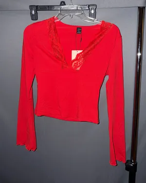 Red long sleeve top with lace trim #y2kfashion top thumbnail 1