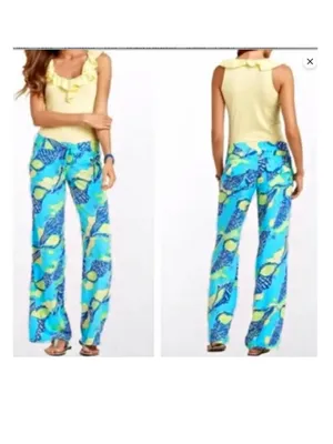 Lilly Pulitzer Turquoise Blue Palazzo Pants Size Large thumbnail 2