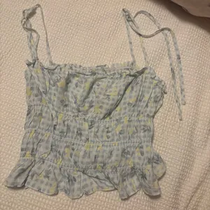 Blue and yellow gingham crop top with lemon print. Multiple Size M thumbnail 1