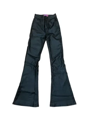 Edikted black flared faux leather jeans  thumbnail 1