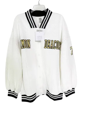 NWT Gameday Couture Wake Forest Demon Deacons Cable Knit Varsity Jacket White XL thumbnail 4