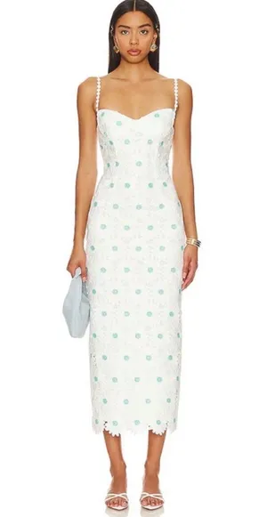 Saylor Calibria Daisy Embroidered Midi Dress in White EUC thumbnail 1