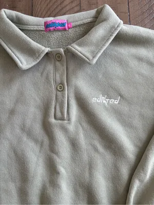 Edikted Women's Polo Collar Fleece Sweatshirt in Light Olive thumbnail 4