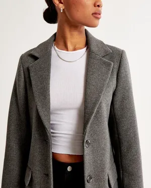 Abercrombie and Fitch AnF Gray Heavyweight Wool Blend Blazer Coat Jacket Fall thumbnail 3