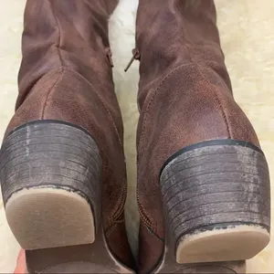 Knee high vegan leather distressed look boots thumbnail 6