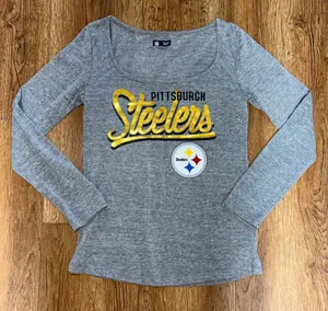 NFL Team Apparel‎ Pittsburgh Steelers Grey Shimmer Gold Foil Graphic Top Women M thumbnail 1