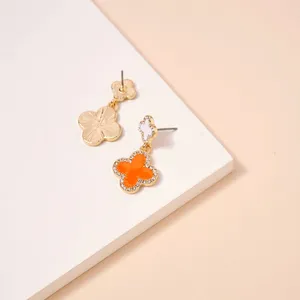 Game Day Enamel Clover Dangling | Earrings-Orange & White thumbnail 2