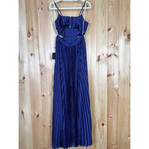 NWT Lulus Got the Glam Navy Blue Pleated Cutout Maxi Dress Wedding Bridesmaid S thumbnail 4