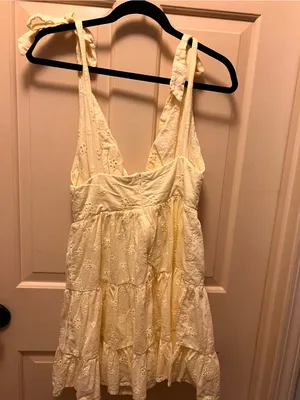 Princess Polly Yellow Eyelet Tie-Strap Mini Dress US 4 cotton ruffles thumbnail 7