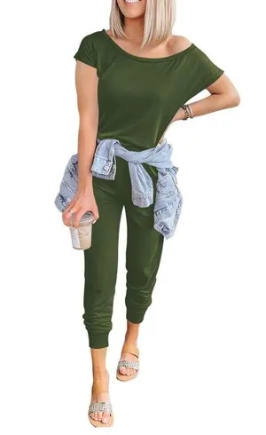NEW Loose Off Shoulder Elastic Waist Stretchy Long Jumpsuit 2X thumbnail 5