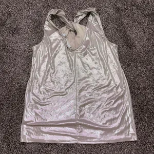 New York & Company silver metallic halter top in XS thumbnail 3