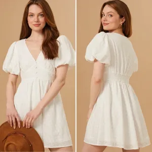 ALTAR’D STATE Briana Eyelet Puff Sleeve Sweetheart Mini Dress in White Size XL thumbnail 2