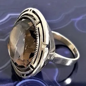 Faceted Smokey Quartz and Sterling Silver Vintage Cocktail Ring Size 6 thumbnail 1