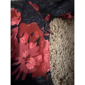Lulus Truly Charming Floral Midi Dress Small Black Red Puff Sleeve Cutout NWT thumbnail 10