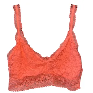 Lace Bralette Small Coral Orange Wireless Bra‎ Floral Lace Soft Stretch Lingerie thumbnail 1