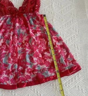 Women’s Pink & Red Mesh Lace & Sequins Babydoll Lingerie Top Sz S Small thumbnail 6