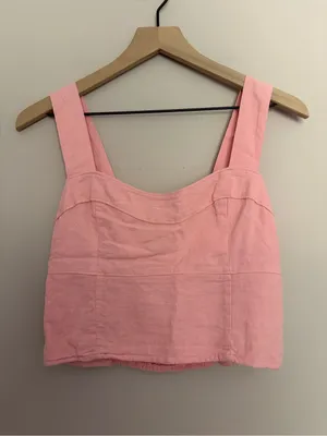 Abercrombie & Fitch Baby Pink Linen Blend Corset Crop Top Medium thumbnail 2