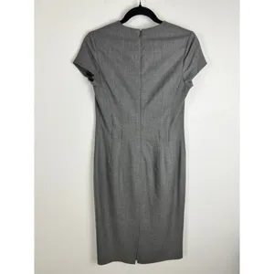 Ralph Lauren Grey Virgin Wool Blend Notched V-Neck Sheath Dress Size 4 thumbnail 2