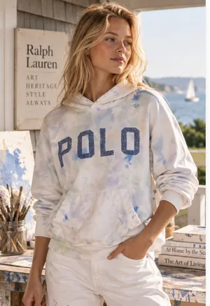 Polo Ralph Lauren Paint Splatter Logo Hoodie Pastel Distressed Small thumbnail 1