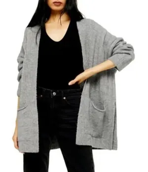 TOPSHOP Long Line Cozy Knit Oversized Cardigan Grey Women’s Small thumbnail 1