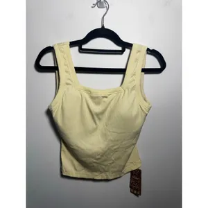 OGL Butter Cream Yellow Ribbed Cotton Cropped Tank Top Sleeveless Shirt Medium thumbnail 3