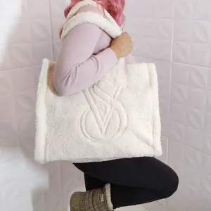 Victorias Secret Ivory VS Logo Sherpa Tote Bag thumbnail 3