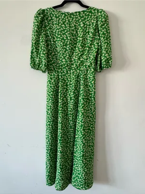 Wayf Green Floral Midi Dress with Puff Sleeves thumbnail 3