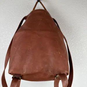 Vintage‎ Handmade Brown Soft Leather Flap Backpack Rucksack Country Boho Hippie thumbnail 4