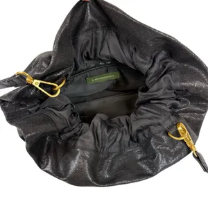 Anthropologie Jory Black Metallic Clutch Crossbody Dumpling‎ Bag Vegan Leather thumbnail 6