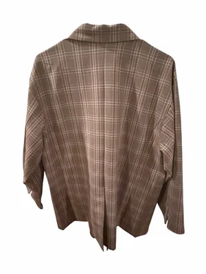 Earth Women’s Plaid Brown Double-Breasted Blazer Suit Jacket thumbnail 2