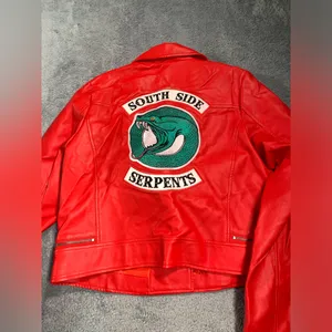 Riverdale south side serpents cherry faux leather Moto jacket large thumbnail 10