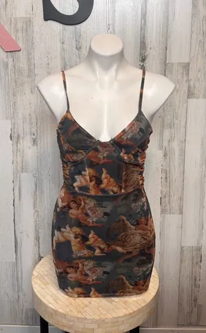 Primark Print Mesh Mini Dress Womens 2XS Bodycon Ruched thumbnail 1