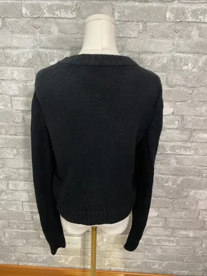 GAP Black Button-Front Cashsoft Crew Cardigan Sweater thumbnail 3