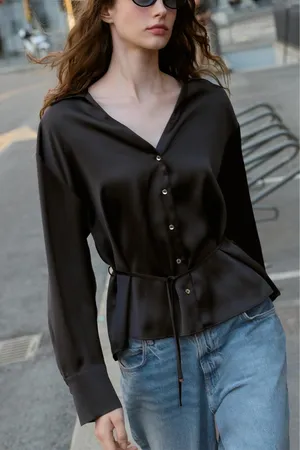 Zara satin effect blouse with thin belt thumbnail 2