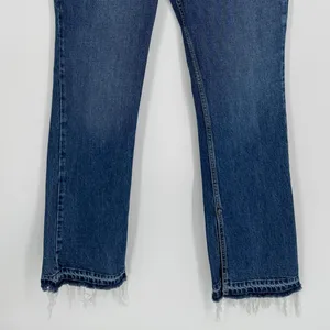 Free People Emmy Split Hem Boot Cut Jeans Size 31 Blue High Rise Raw Hem Boho thumbnail 7