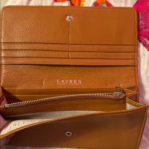Lauren Ralph Lauren Tan Leather Continental Wallet with Silver Plaque thumbnail 3