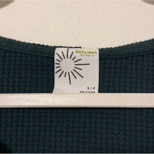 Aerie Waffle Way Back Hoodie Oversized Size Small Green Knit Lightweight Offline thumbnail 5