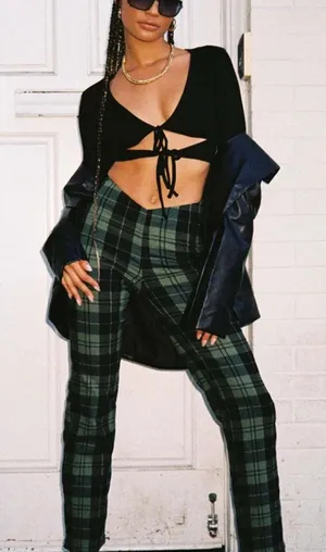 Princess Polly Plaid Green Women's Pants Holiday Plaid thumbnail 1