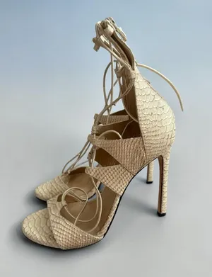 STUART WEITZMAN Beige Snake Print Lace Up Sandals Heels Size 9 thumbnail 1