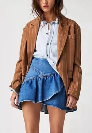 MOTHER The Minx Ruffled Denim Mini Skirt in Layover Jean Denim Asymmetrical Ruffles Pleats New w/o tag Sz 28 - Measurement in pics thumbnail 1