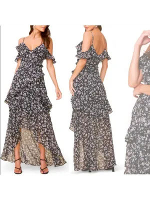 ASTR‎ The Label Floral Print High/Low Tiered Ruffle Maxi Dress Size Small thumbnail 2