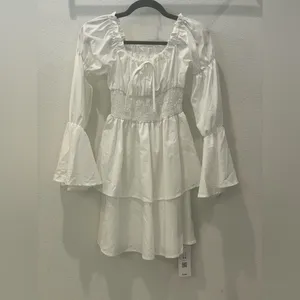 White Ruffle Dress NWT Size XS Cottagecore Boho Off Shoulder Tiered Mini Earthy thumbnail 6