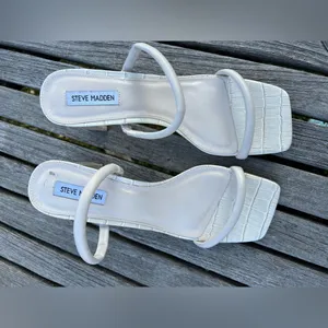 New Steve‎ Madden Lilah White Croc Block Heel Slide Sandals size 10 thumbnail 5