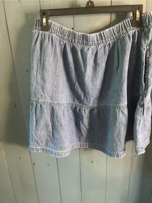 GAP Light Blue Chambray Tiered Pull-On Summer Skirt | Size Large thumbnail 2