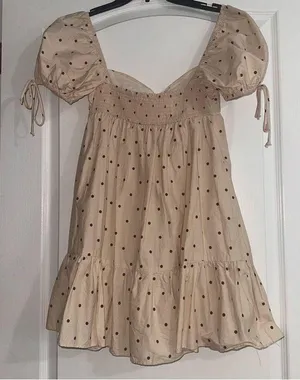 cream and brown polka dot dress thumbnail 4