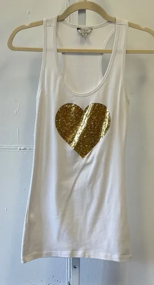 Guess White Gold Metallic Heart Studded Racerback Tank Top Large Embellished thumbnail 1