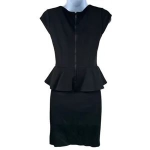 Alice + Olivia Employed Dress Sz 4 Poppy Peplum Midi Black Sheath Sleeveless thumbnail 3
