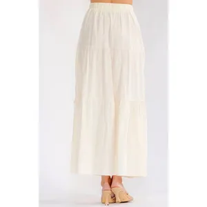 Boutique Embroidered Sz L Gold Floral Sequin Tiered Maxi Skirt Womens Beachy Gauzy Boho thumbnail 3