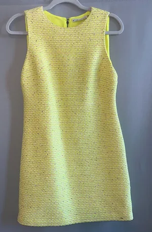 Alice + Olivia Clyde Neon Yellow Tweed Sequin Shift Mini Dress Size 2 thumbnail 1